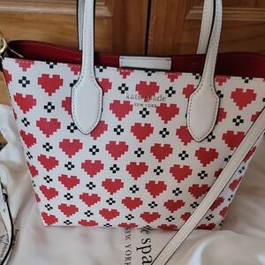 Kate Spade Red and White Pixel Heart Tote
